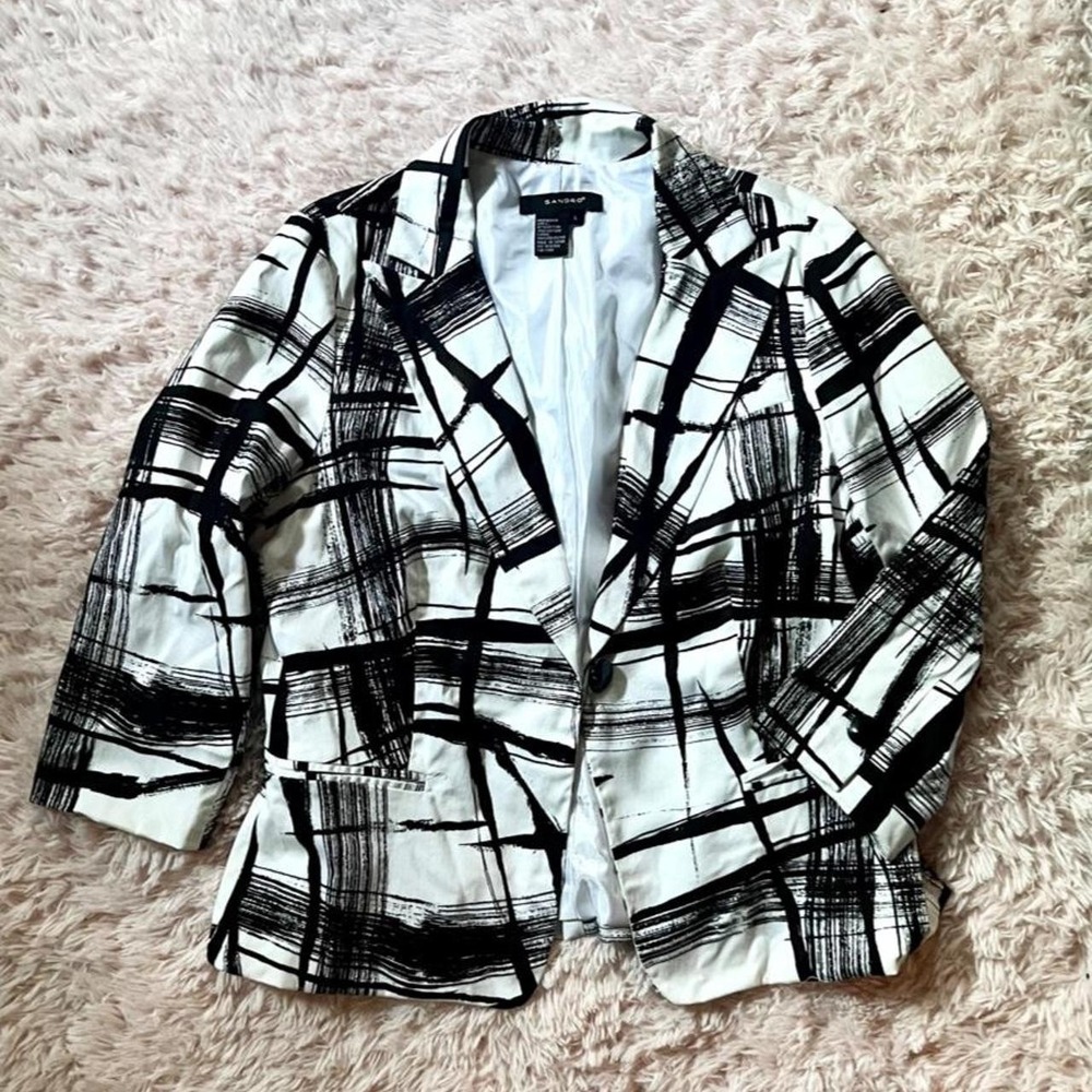 Abstract Monochrome PopArt Quirky Blazer Womens L Statement Eccentric Maximalist